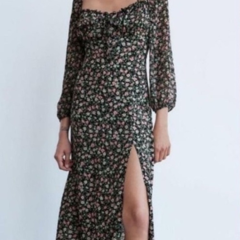 BNWT Zara floral sheer midi side slit dress medium